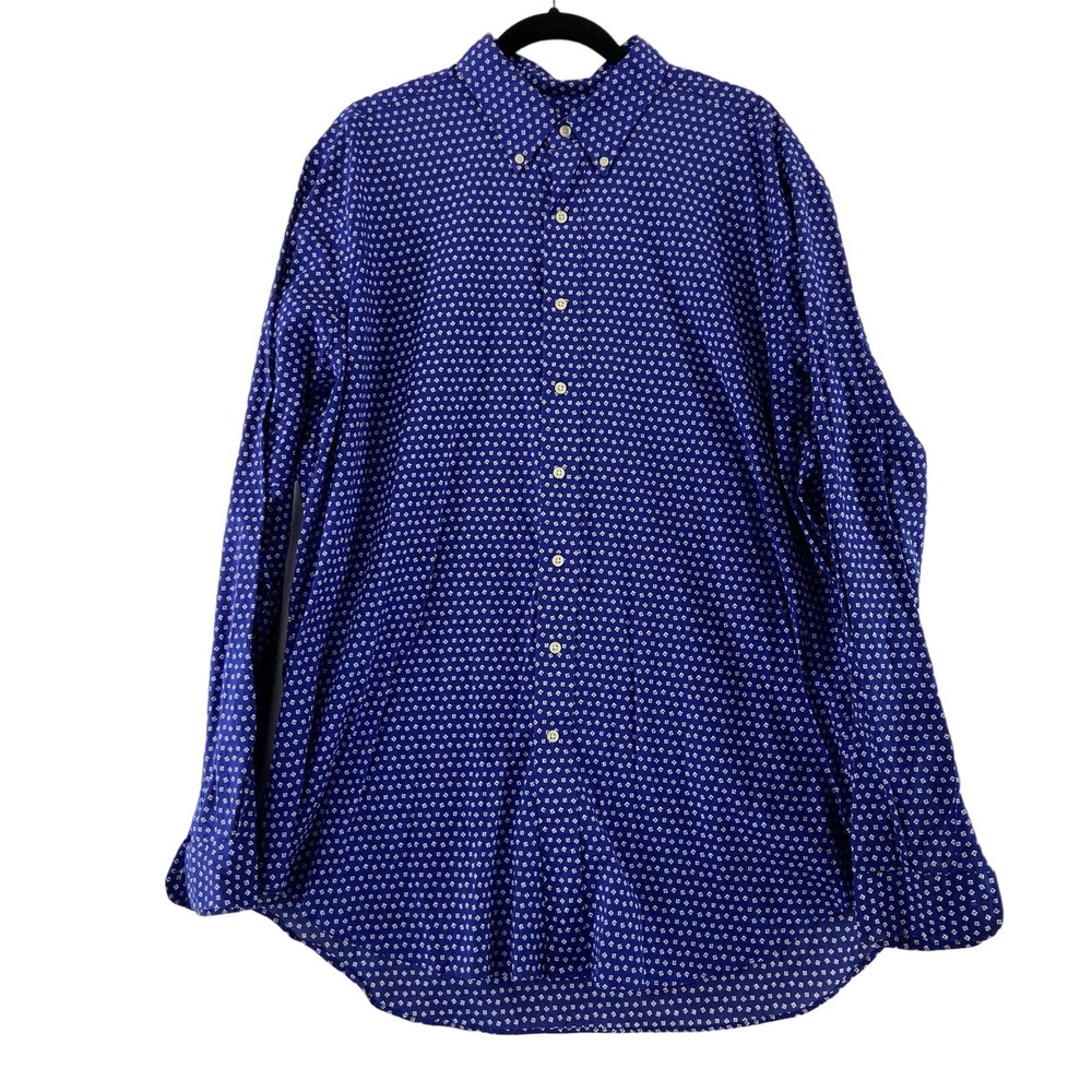 Ralph Lauren Button Down Shirt Size XLT Tall Blue Print Long Sleeve Mens